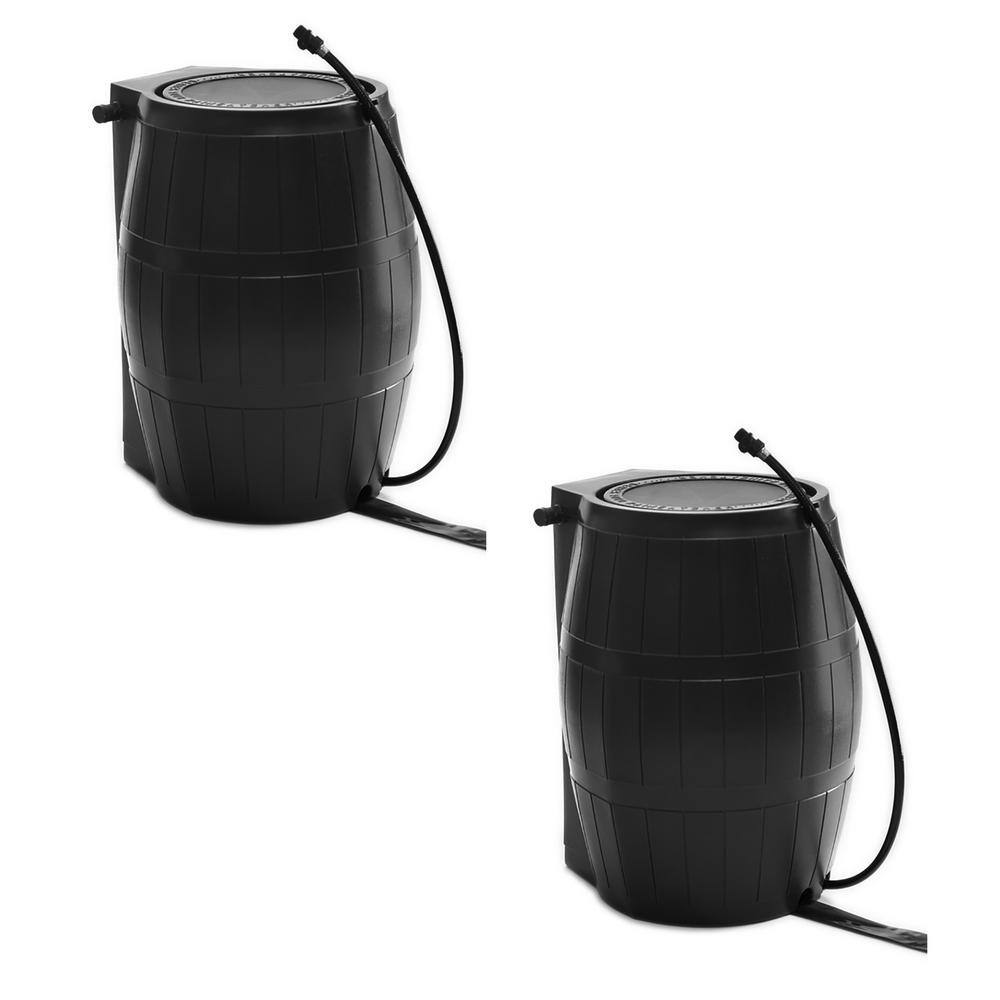 FCMP Outdoor 45 Gal. BPA Free Home Rain Water Catcher Barrel, Black (2Pack) 2 x RC4000BLK
