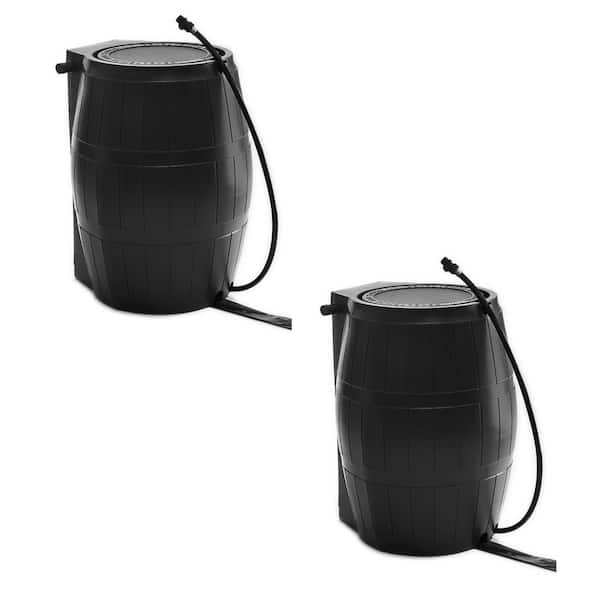FCMP Outdoor 45 Gal. BPA Free Home Rain Water Catcher Barrel, Black (2-Pack)