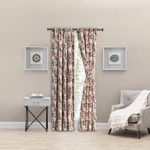 Wynette Multi Floral Cotton Lined 100 in. W x 84 in. L Rod Pocket Room Darkening Curtains with Ties (Double Panel)