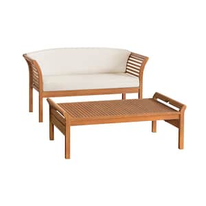 Stamford 2-Piece Eucalyptus Wood Outdoor Patio Conversation set with Bench and Coffee Table