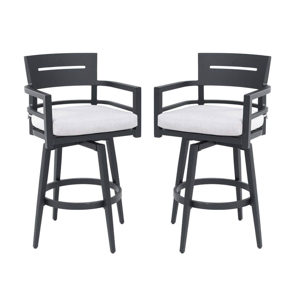 Lvod-Modern Swivel Aluminum Outdoor Bar Stool Dining Chair with Sunbrella Cushions in Cast Silver for Garden (2-Pack) price history on PriceWatchPro