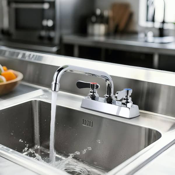 Commercial Deck Mount Double Handle Standard Kitchen Faucet 8 in. Faucet with 360° Swivel Spout in Polished Chrome