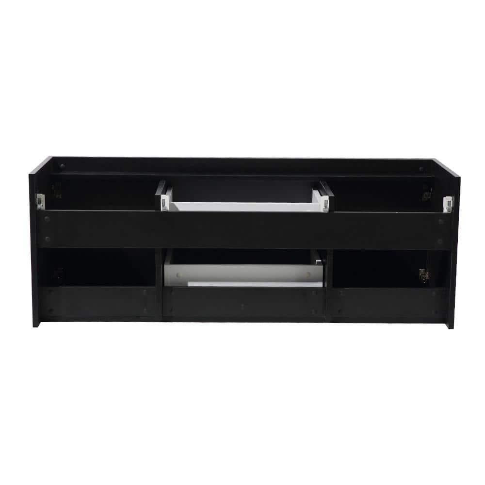 Black Engineered Wood Wall-Mount Double Vanity Base, 54-inch