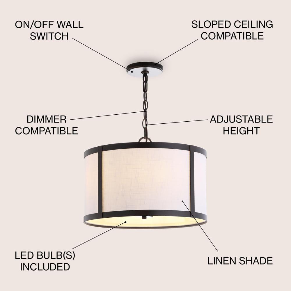 17" Oil Rubbed Bronze and White Drum Pendant Light