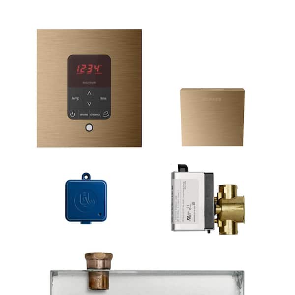 Mr. Steam Butler Package with iTempo Pro Square Programmable Control for Steam Bath Generator in Brushed Bronze