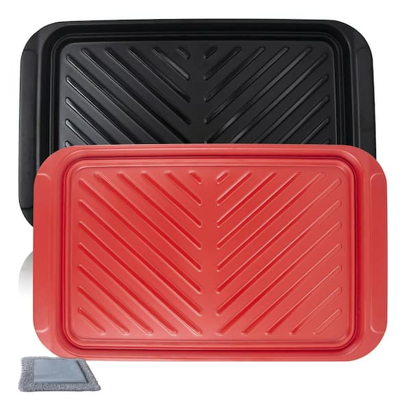 Black and Red Melamine Grilling Tray Set with Heat Resistant Construction and Juices Retaining Lip, Set of 2