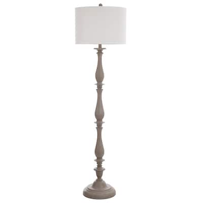 61 in. Distressed Gray Floor Lamp with Taupe Hardback Silk Shade