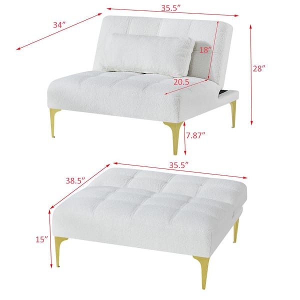 JASIWAY 35.5 in. White Teddy Fabric Upholstery Single Sleeper Twin Size Sofa  Bed Convertible Futon with Gold Metal Legs J-W10976-002 - The Home Depot