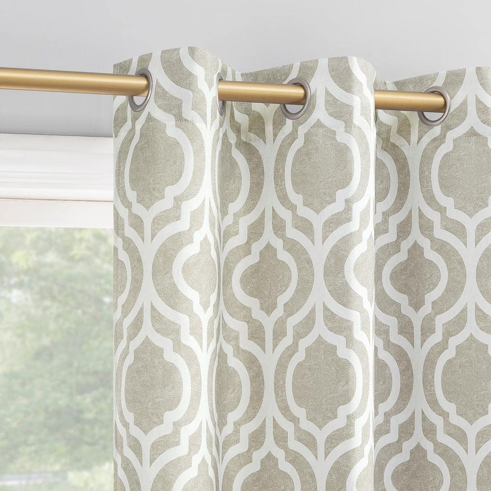 Taupe Geometric Trellis Print Blackout Grommet Curtain Panel 40" x 95"