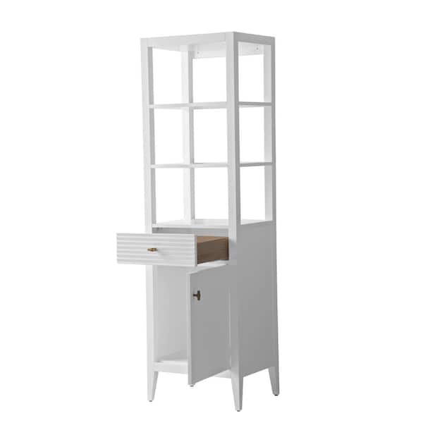 21 in. W x 17 in. D x 72 in. H Linear White Freestanding Linen Cabinet for Bathroom