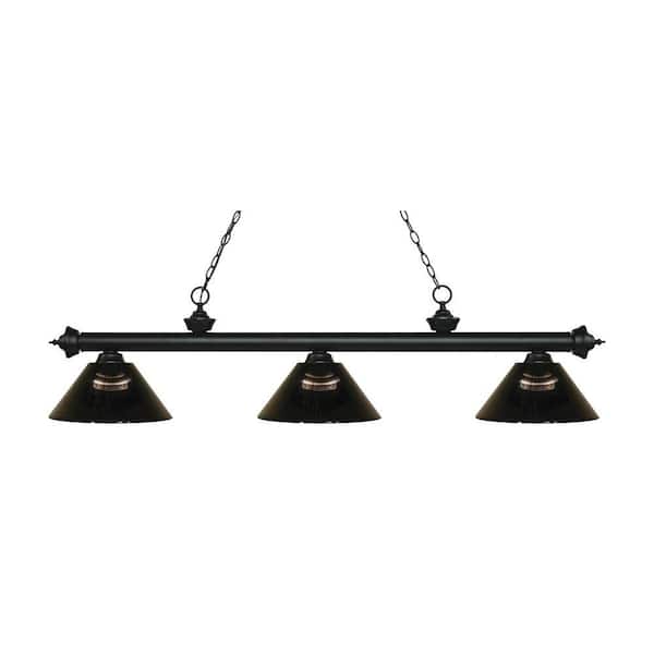 Unbranded Riviera 3-Light Matte Black With Smoke Acrylic Shade Billiard Light With No Bulbs Included