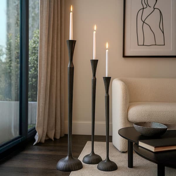 Bronze 24 in. x 6 in. Decorative Handmade Aluminum Metal Modern Floor Candleholders in 3-Pack