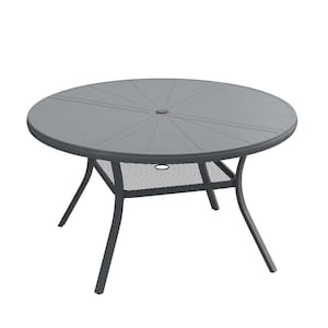 47.2 in. Grey Round Outdoor Patio Dining Table for 6 with Umbrella Hole, All-Weather Metal Table
