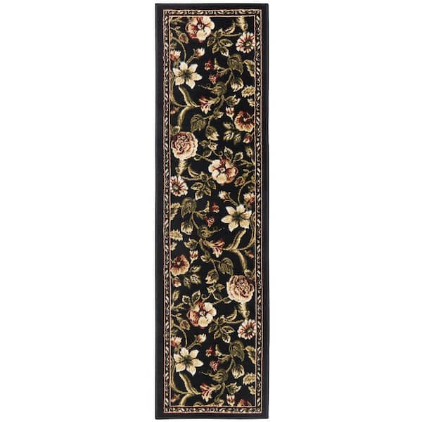 Optimum Amell Black/Green 2 ft. x 7 ft. Botanical Runner Area Rug