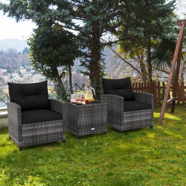 テーブル・チェア・ハンモック BRUNT EDGEPAD 3HANDRED 25 BLACK Clihome 3-Piece Wicker Patio Conversation Set with Black