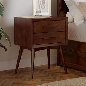 Pasadena Mid Century Modern Walnut 2 Drawer Nightstand