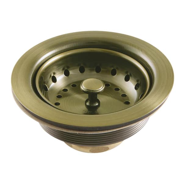 Tacoma 3-1/2 in. x 2-1/2 in. Stainless Steel Kitchen Sink Basket Strainer in Antique Brass