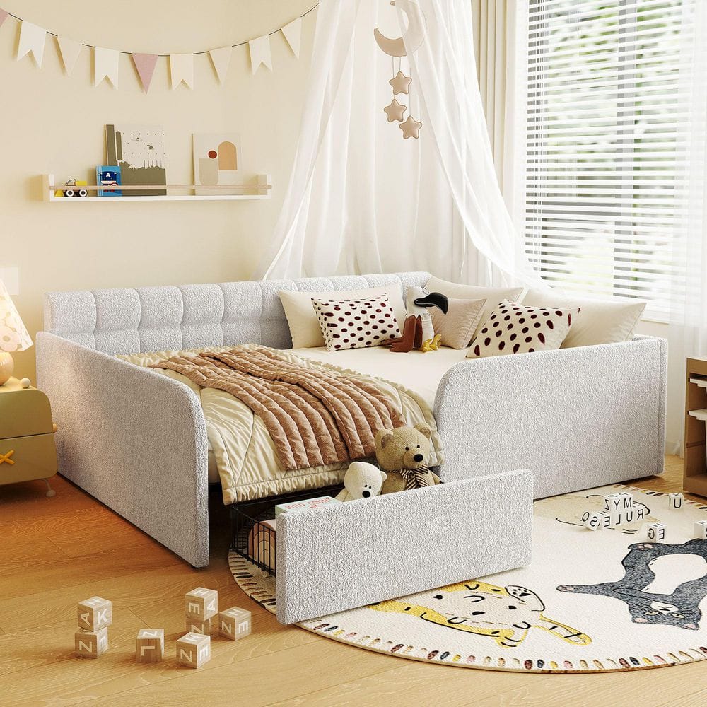White Full Size Luxury Boucle Upholstered Daybed with Smooth-Rolling Drawer price history on PriceWatchPro