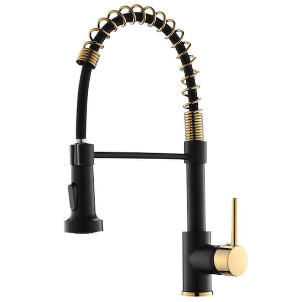 AIMADI Single Handle Pull Down Sprayer Kitchen Faucet with Advanced Spray 1 Hole Kitchen Sink Taps in Matte Black&Polished Gold