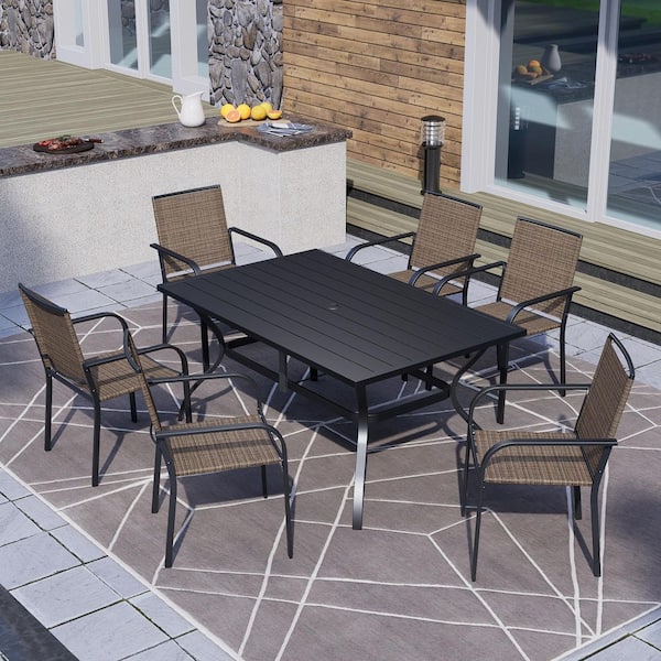 Anmutig 7-Piece Metal Patio Dining Set with Six Stackable Chairs
