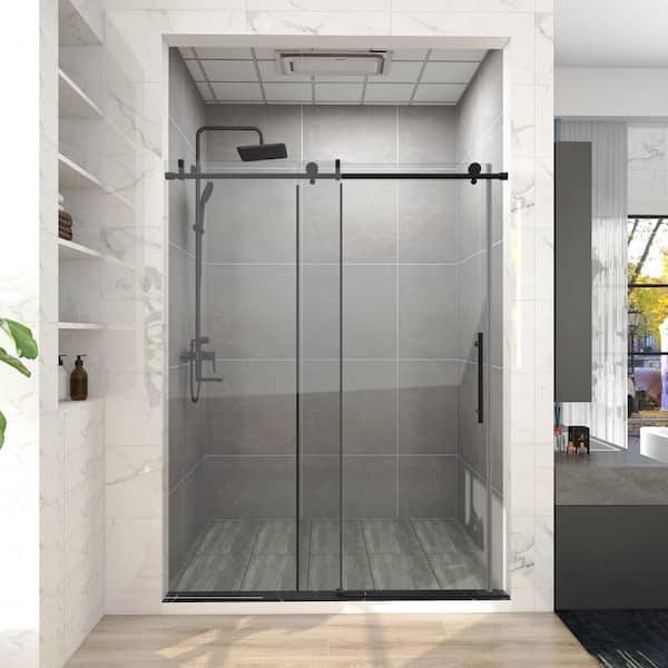 Maincraft 60 in. W x 76 in. H Single Sliding Frameless Corner Shower Enclosure in Matte Black with Clear Glass