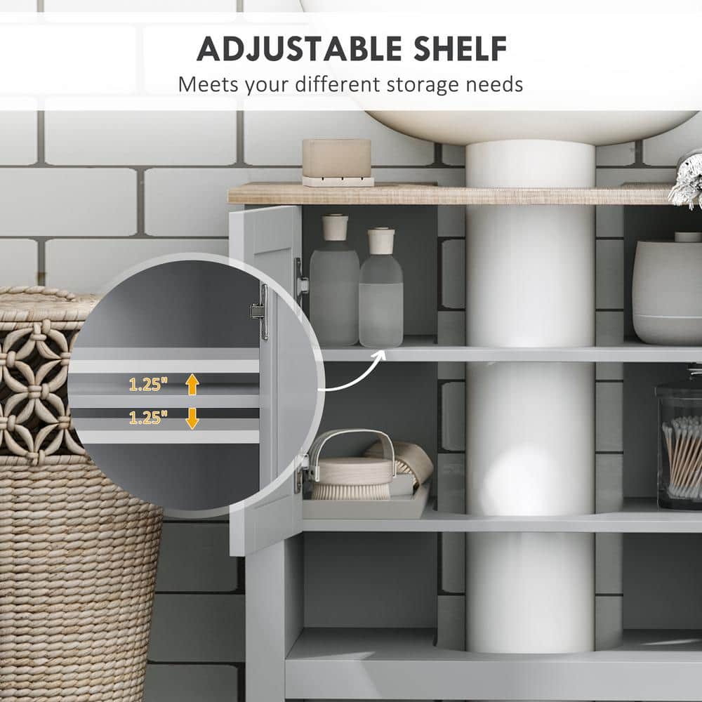 Gray MDF Pedestal Sink Cabinet with Adjustable Shelf