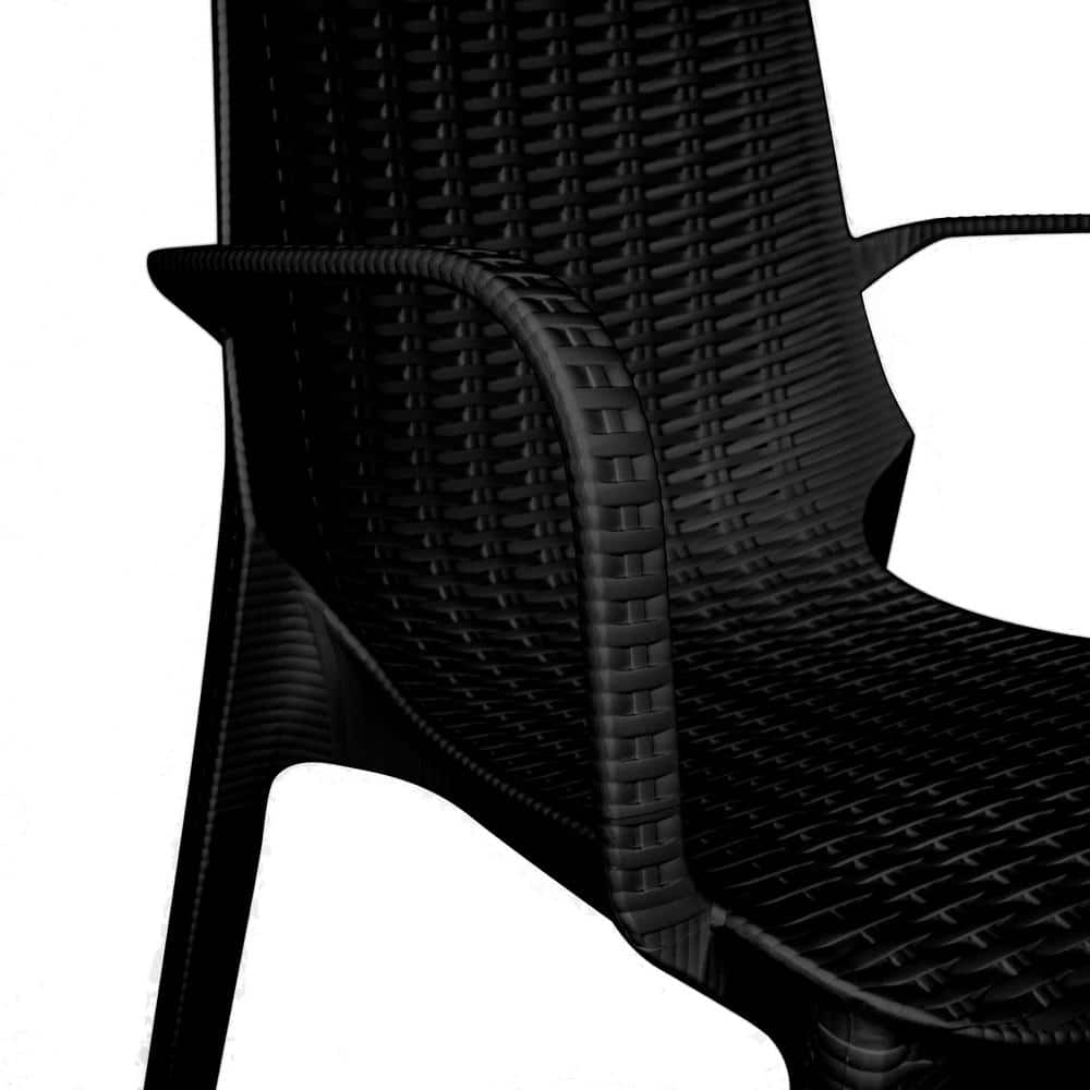 Kent 35'' Black Weave Design Polypropylene Outdoor Dining Chair - Set of 2