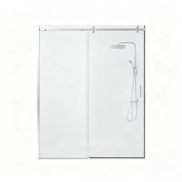 56-60 in. W x 74 in. H Frameless Single Sliding Shower Door, 8 mm. SGCC Tempered Glass, Brushed Nickel