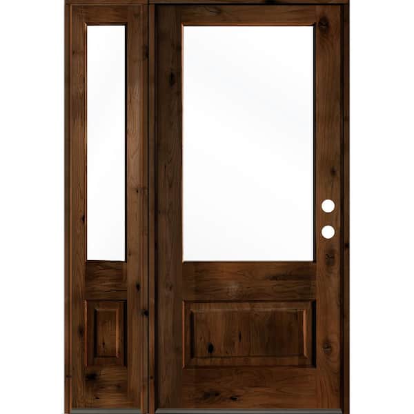 Krosswood Doors 50 in. x 80 in. Knotty Alder Left-Hand/Inswing 3/4 Lite Clear Glass Provincial Stain Wood Prehung Front Door with LSL