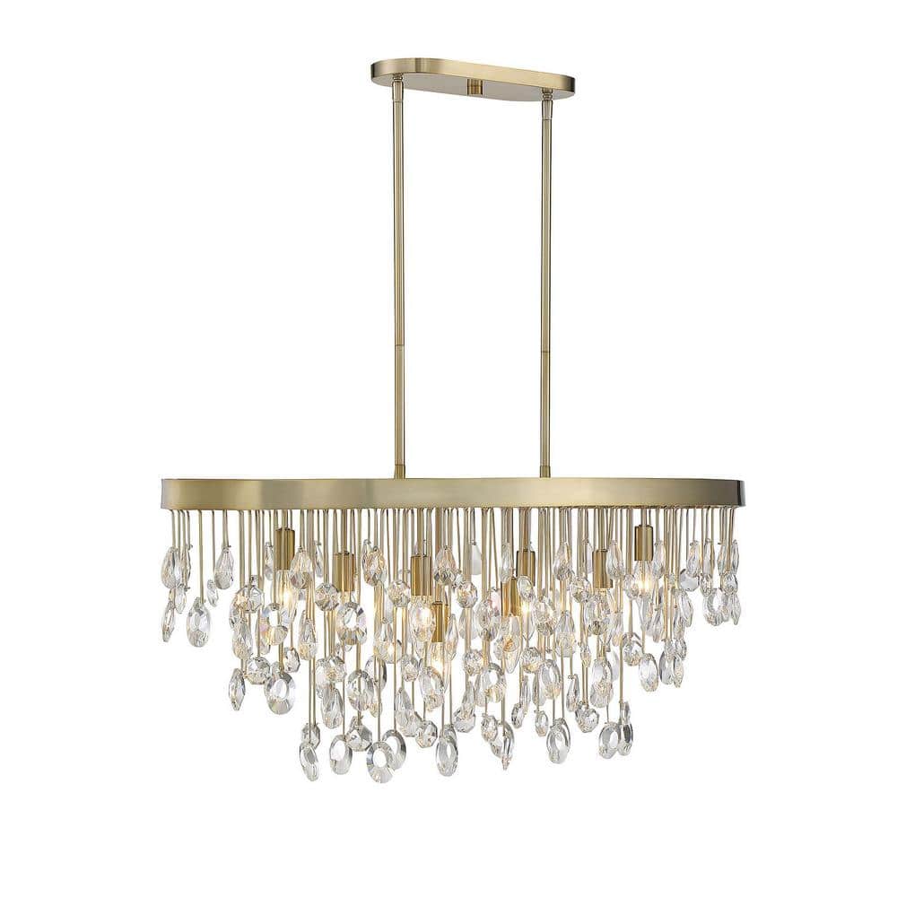Livorno Noble Brass 8-Light Linear Chandelier with Clear Faceted Crystals