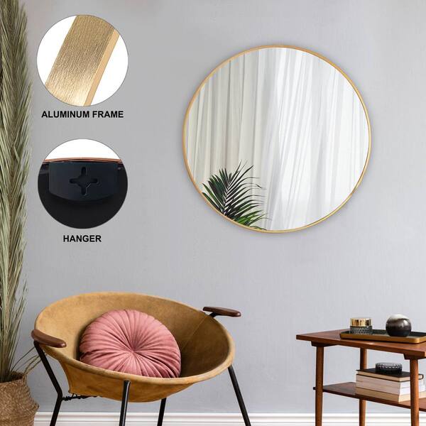 30in.Gold Round Mirror Large Wall Mounted Circle Mirror Metal
