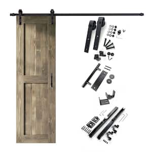 30 in. x 84 in. H-Frame Classic Gray Solid Pine Wood Interior Sliding Barn Door with Hardware Kit Non-Bypass