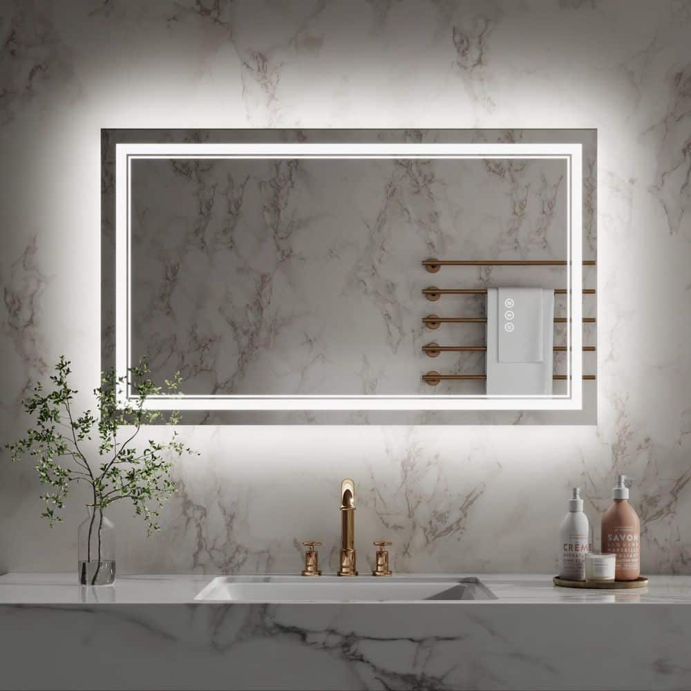 40 in. W x 24 in. H Rectangular Frameless Crystal Clear Wall-Mounted LED Bathroom Vanity Mirror in White price history on PriceWatchPro