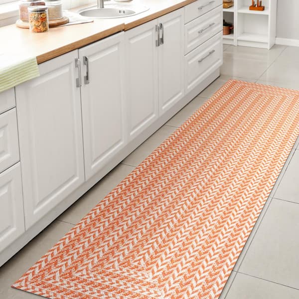 Chevron Orange/Cream 2 ft. x 8 ft. Modern Concentric Square Indoor/Outdoor Area Rug