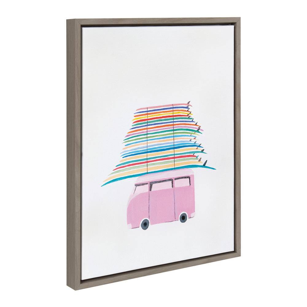 Sylvie Rainbow Surfing Van Framed Canvas Art, 18x24, Gray Frame