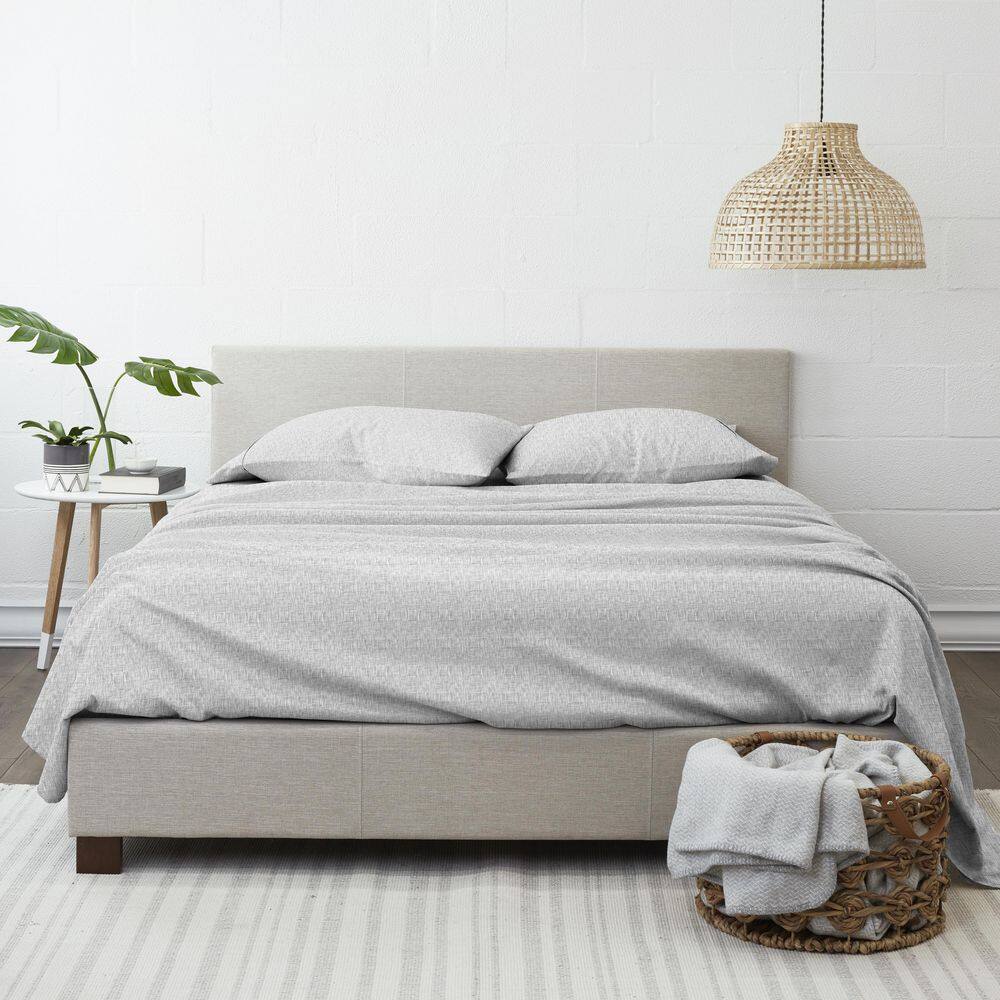 Light Gray Chambray Style Queen Microfiber Bed Sheets Set