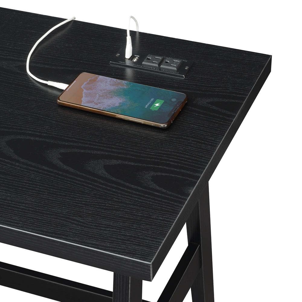 Modern Black Wood Desk with USB Charging Station, 47" Length