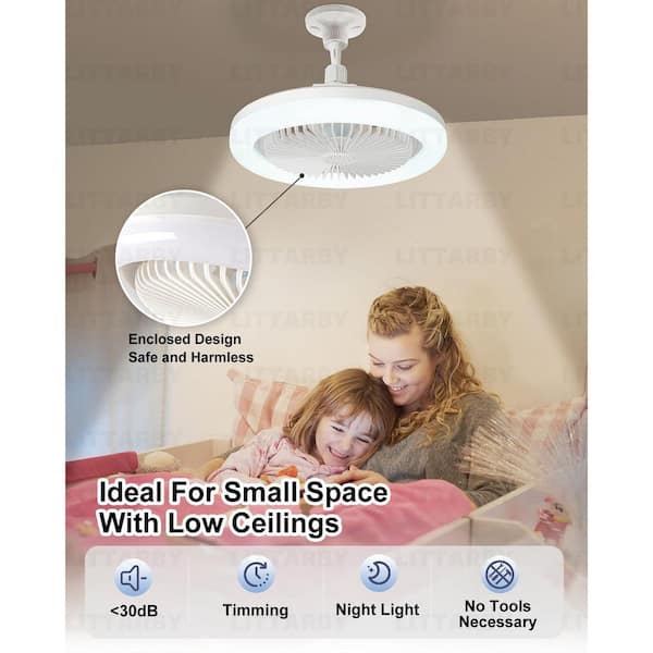 10.2 in White Fan Light with Remote, Dimmable LED Bulb 3000K-6500K, 3 Colors, Screw-In Ceiling Fan Light for Bedroom