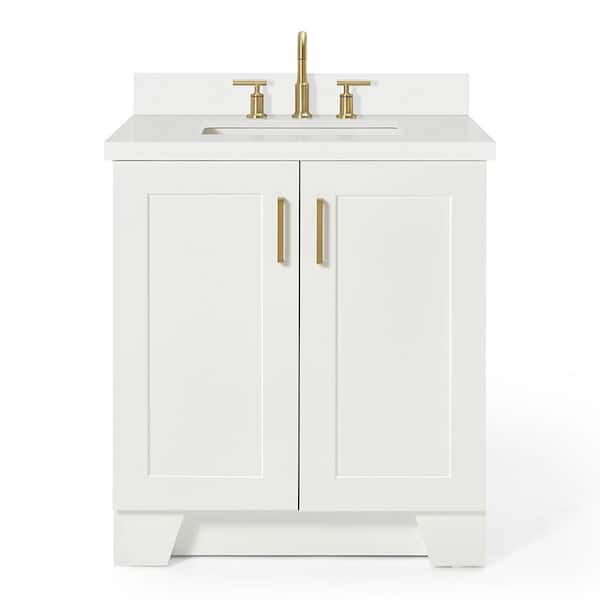 Taylor 30 in. Single Sink Freestanding Bathroom Vanity in White with Pure White Quartz Top