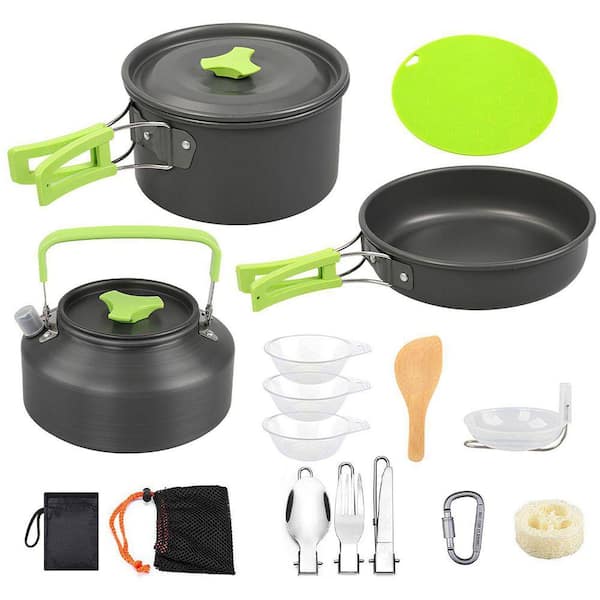 16-Piece Aluminum Camping Cookware Set-Portable Pot Pan Kettle Kit with Utensils and Cutting Board for Hiking Picnic
