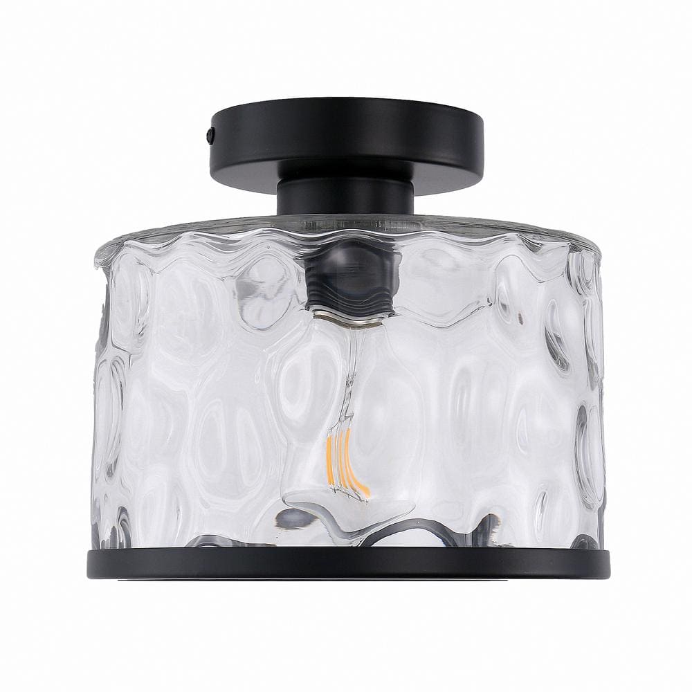 9 in. 1-Light Black Clear Glass Semi-Flush Mount Lighting for Hallway with Water Glass Shade and No Bulbs Included price history on PriceWatchPro