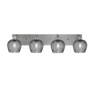 Albany 33 in. 4-Light Brushed Nickel Vanity Light with Smoke Textured Glass Shades