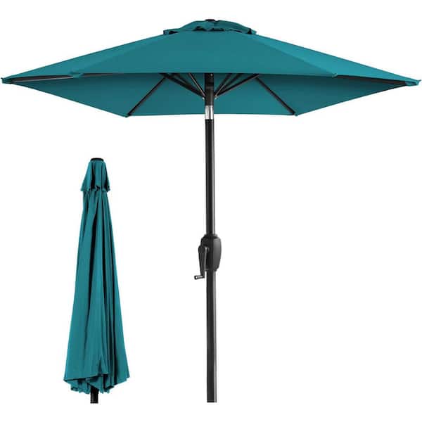 Unbranded 7.5 ft. Powder-Coated Steel Frame Market Push-Button Tilt Patio Umbrella in Cerulean