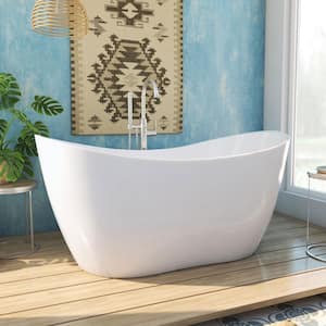 Nile 59 in. x 28 in. Acrylic Flatbottom Bathtub in White with Brushed Nickel Drain