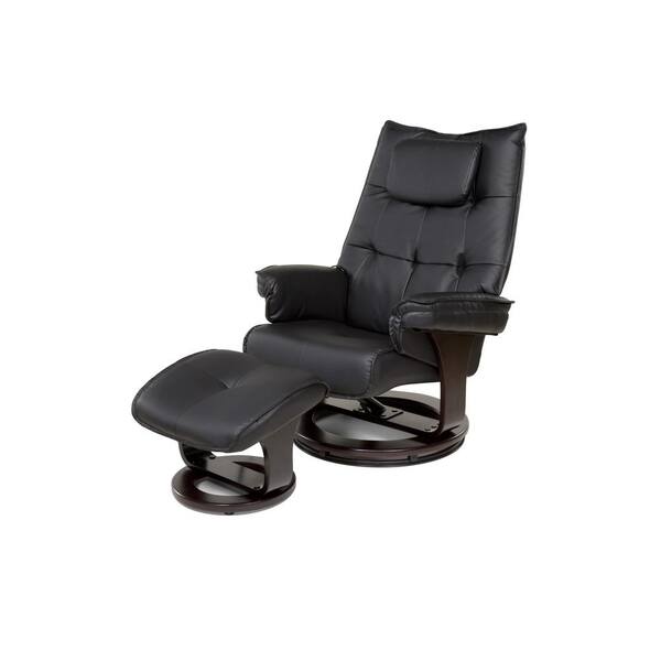 Relaxzen Black 8-Motor Massage Recliner with Lumbar Heat and Ottoman
