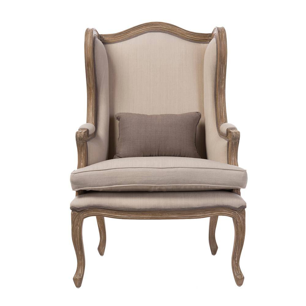 Majestic Beige Wingback Handcrafted Wood Accent Chair