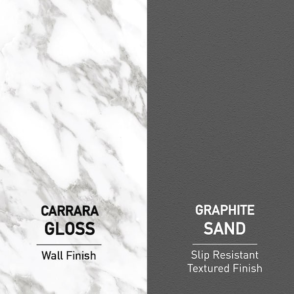 CASTICO - Carrara 32 in. x 60 in. x 84 in. Solid Composite Stone Alcove Shower Kit with Walls and Graphite Pan Base L/R Drain