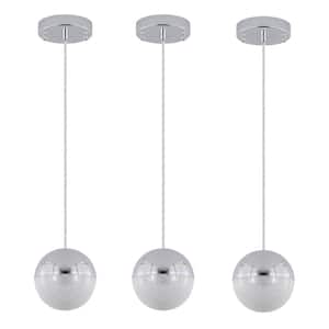 1-Light Chrome Shaded Pendant Light with Globe Design, Dimmable LED Acrylic Shade Chrome Color (Set of 3)
