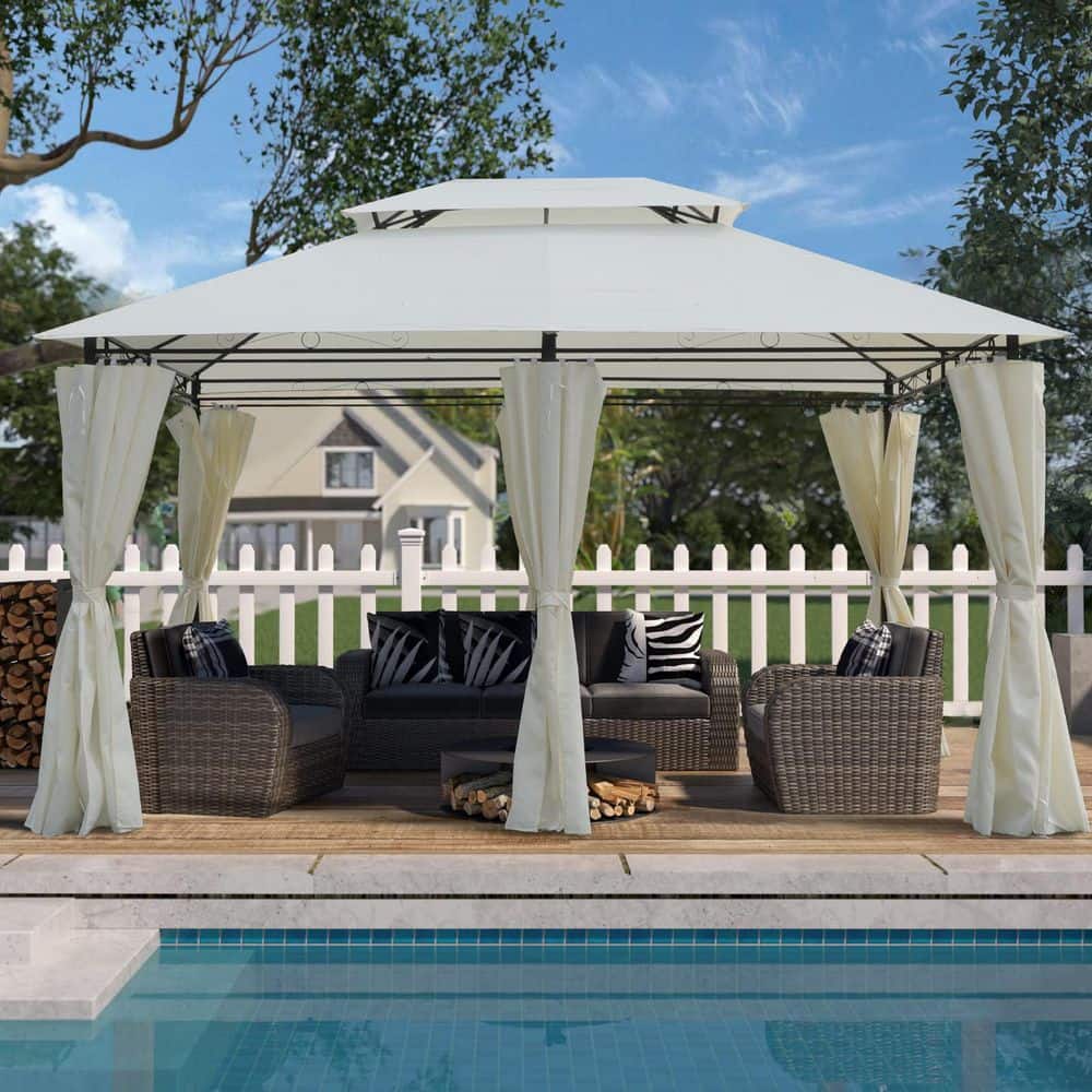 Beige 13 ft. x 10 ft. Outdoor Patio Gazebo Canopy Tent With Ventilated Doub