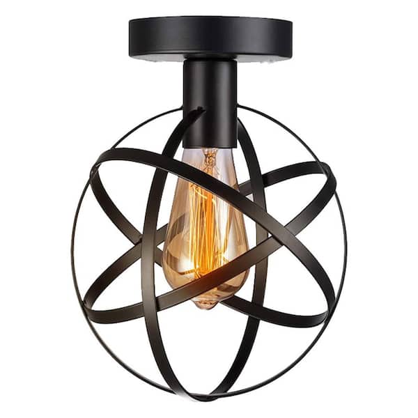 TAIFOND 7.87 in. 1-Light Matte Black Caged Globe Semi-Flush Mount
